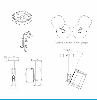 Plafondsteun voor Sonos One [SL] wit afmetingen