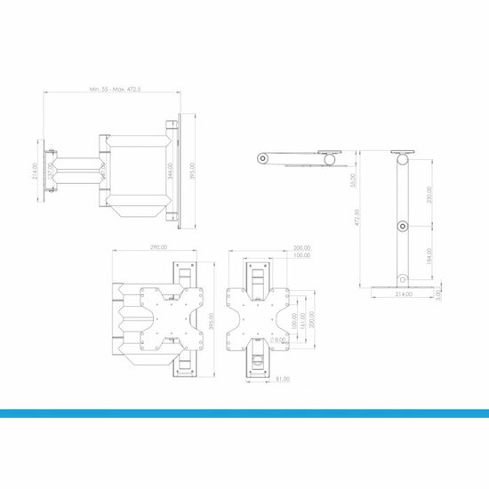 Afmetingen Cavus WMV8050 zwarte design muursteun voor 26 - 55 Inch TV