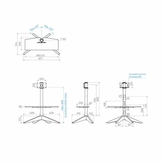 Cavus vloerstandaard CROSS eiken 100 cm zwart technisch