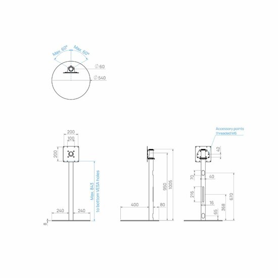 Cavus vloerstandaard SPHERE 100 cm zwart afmetingen