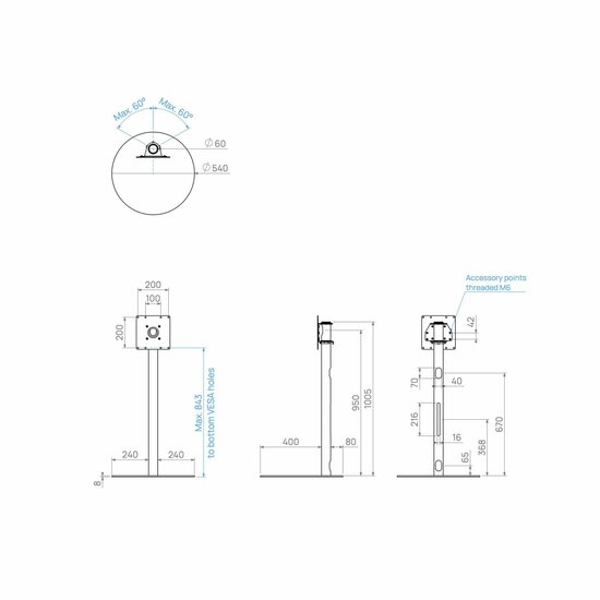 Cavus vloerstandaard SPHERE 100 cm RVS afmetingen