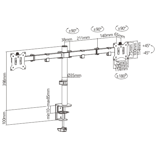 monitor beugel voor twee 17 t/m 32 Inch schermen tot 8 kg afmetingen