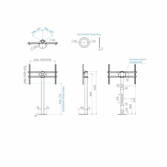 Cavus vloerstandaard MOUNT 100 cm RVS schema