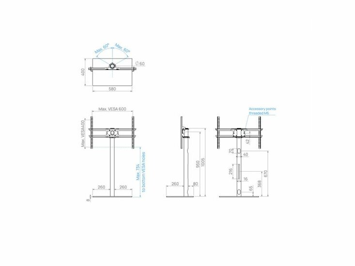 Cavus vloerstandaard SQUARE 100 cm RVS met 600 x 400 plaat